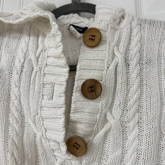 J Crew White Knit Hooded Wood Button Sweater with Pocket - 3/4 Sleeve - Small - Picture 3 of 4